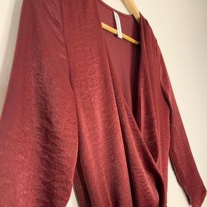 Wine Red Long Sleeve Maxi Dress